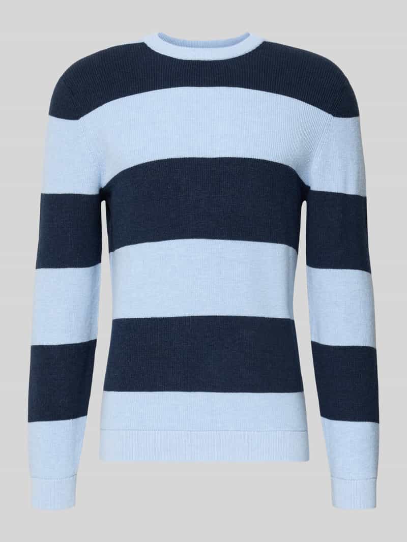 Sweter z dzianiny ze wzorem w paski i okrągłym dekoltem