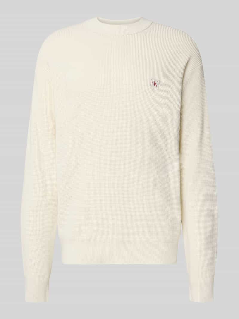 Sweter z dzianiny z fakturowanym wzorem i okrągłym dekoltem