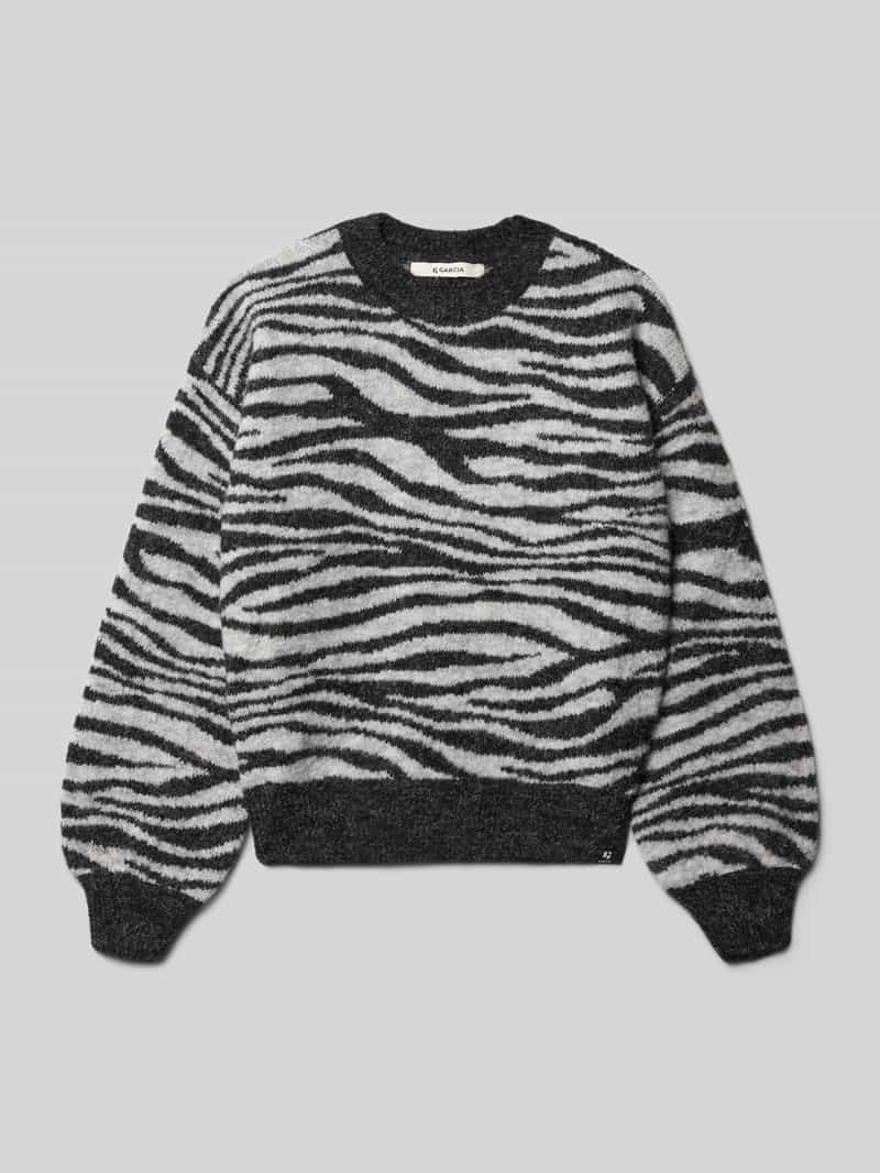 Sweter z dzianiny z okrągłym dekoltem i detalem z logo