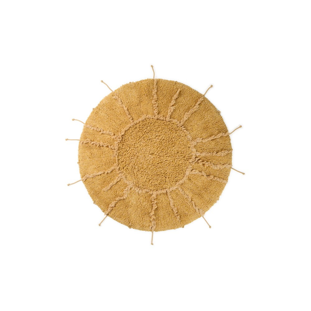 Musztardowy bawełniany okrągły dywan tkany ręcznie odpowiedni do prania ø 100 cm Solar Multishape – Lorena Canals