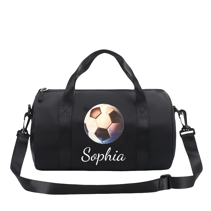 TEMU Personalizowana Czarna Torba na Ramię z Nadrukiem Piłki Nożnej - Imię/Tekst, Składana i Przenośna, Wytrzymały Nylon, Zamek Błyskawiczny,