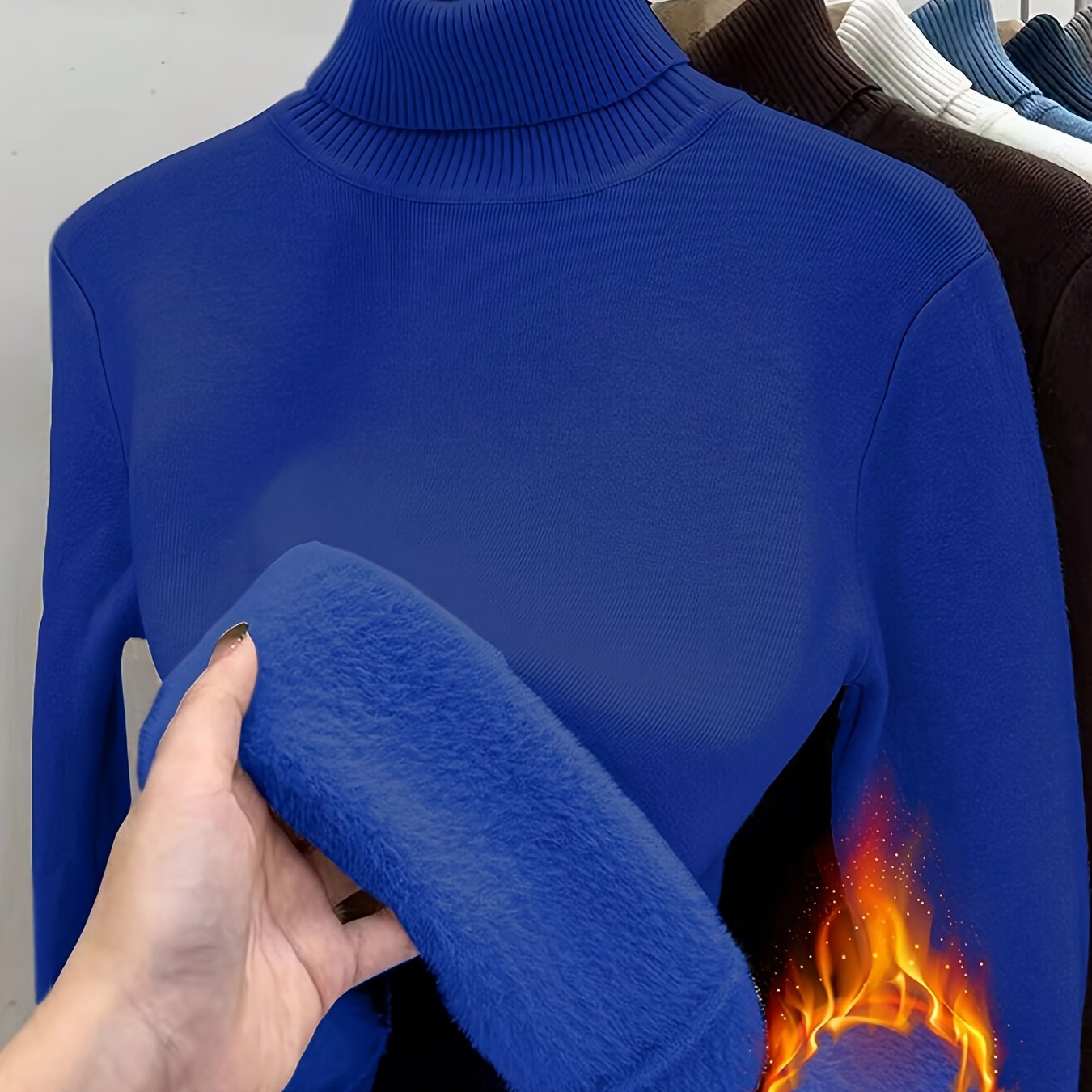 TEMU Elegancki Biały Sweter z Golfem dla Kobiet – Miękki, Ciepły Pulower na Zimę, Pranie w Praniu Maszynowym, Sweter z Wysokim Kołnierzem w Stylu