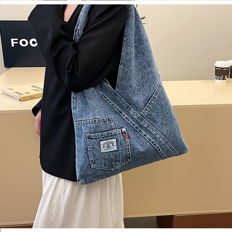 TEMU Damska Torba Vintage - Duża Pojemność, Otwarty Wierzch, Strukturalny Prostokątny Design, Trwała Torba Codzienna dla Kobiet, Studentek,