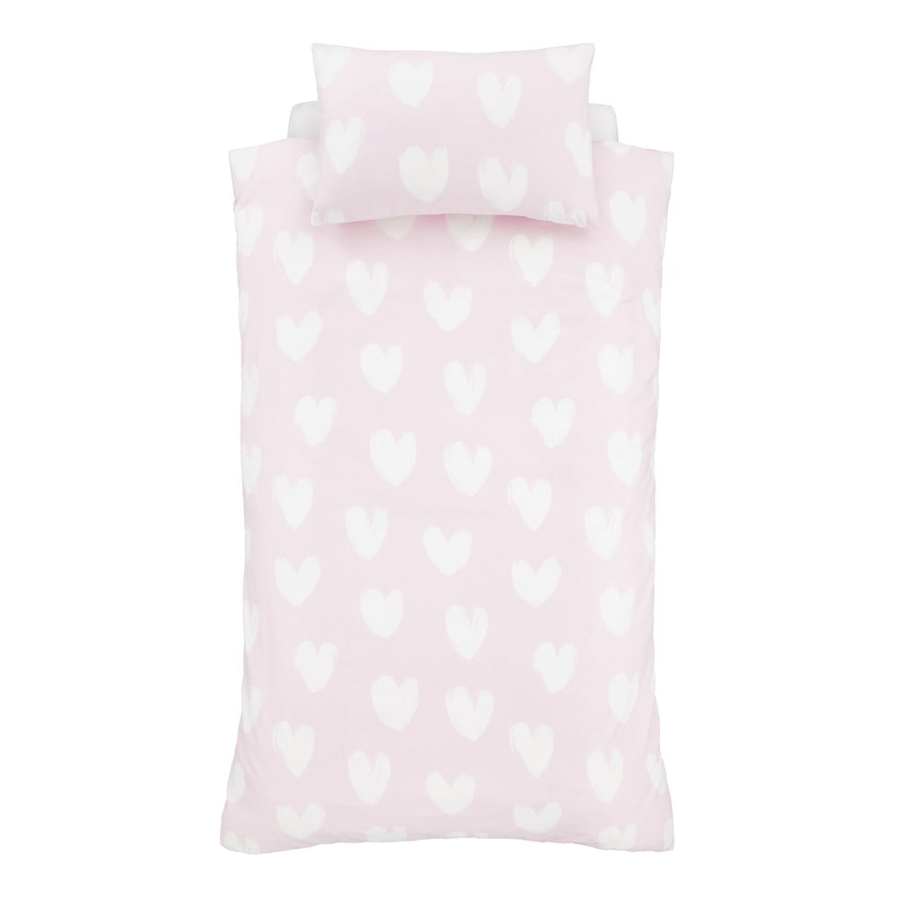 Różowa flanelowa pościel dziecięca dwuosobowa 200x200 cm Hearts – Catherine Lansfield