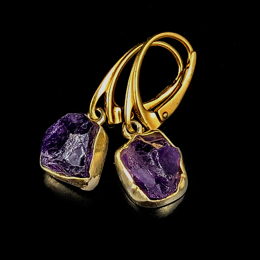 Kolczyki pozłacane surowe ametysty