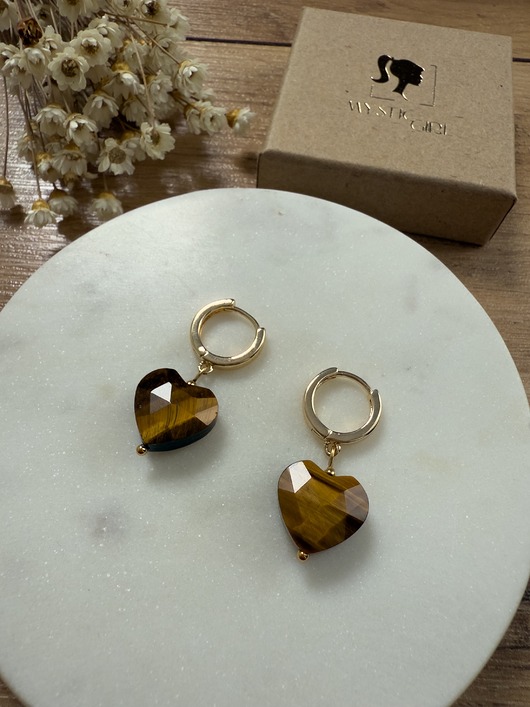 Kolczyki serca z tygrysiego oka