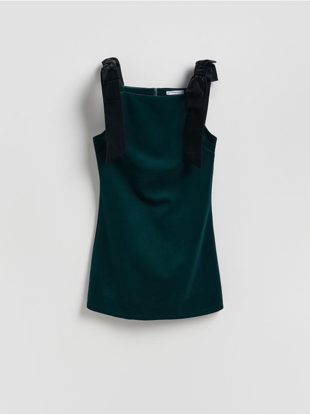 Reserved - Welurowa sukienka mini - ciemnozielony