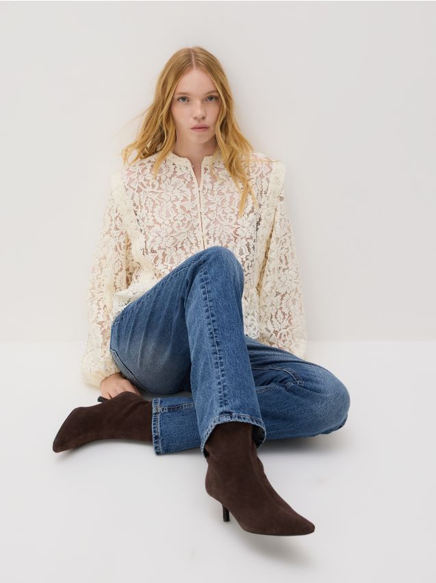 Reserved - Koszula ze strukturalnej tkaniny - złamana biel