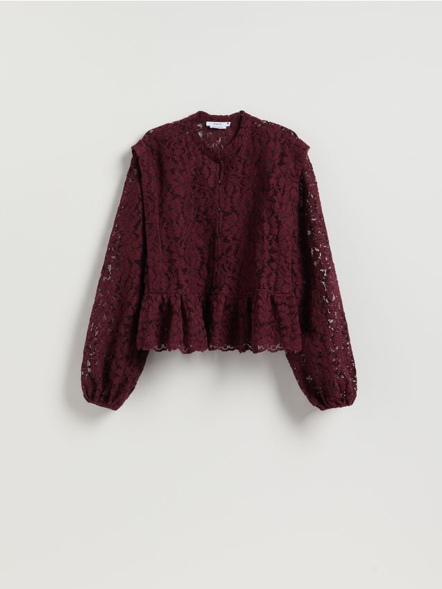 Reserved - Koszula ze strukturalnej tkaniny - bordowy