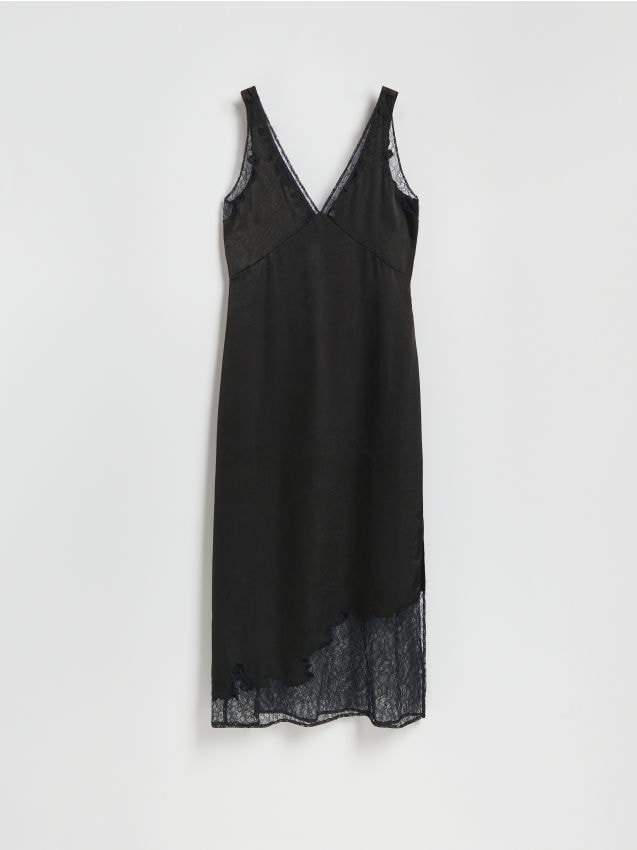 Reserved - Sukienka midi z koronką - czarny