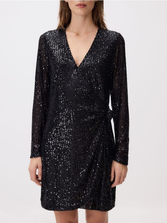 Reserved - Cekinowa sukienka mini - czarny
