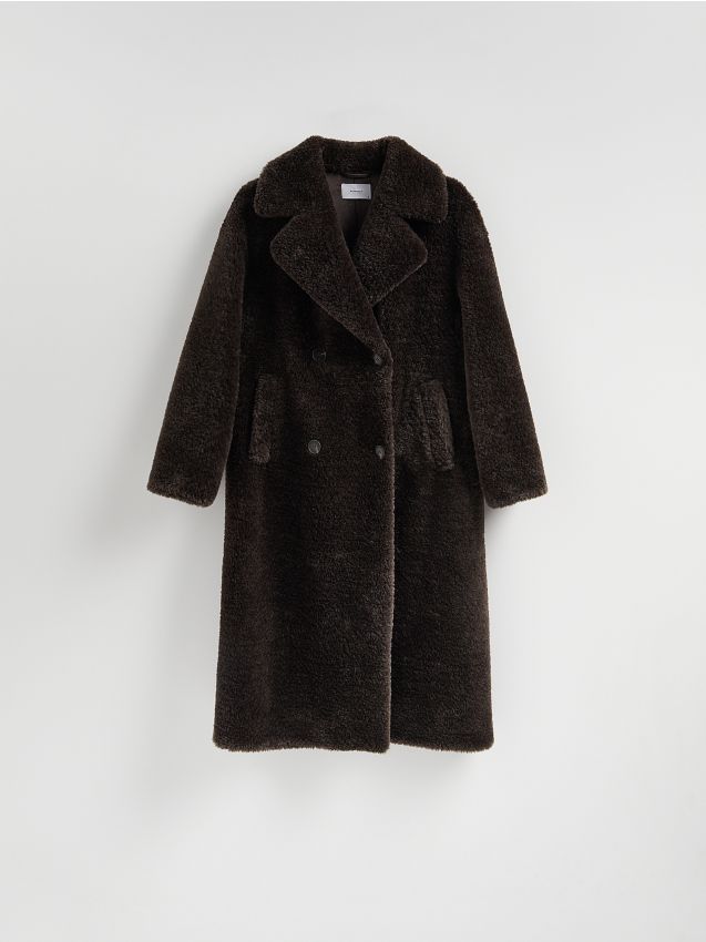 Reserved - Płaszcz ze sztucznego futerka - ciemnobrązowy