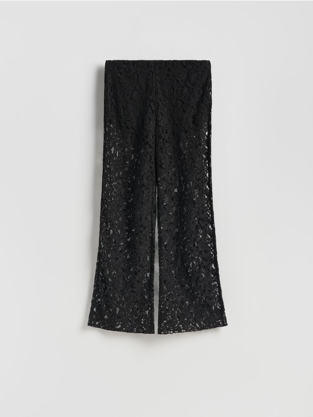 Reserved - Koronkowe spodnie z wiskozą - czarny