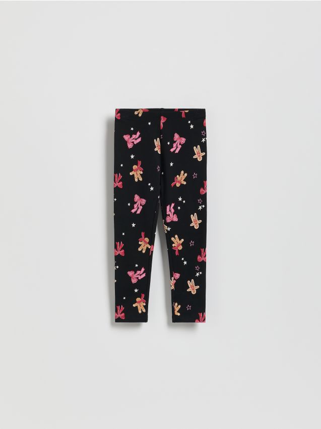 Reserved - Legginsy ze świątecznym nadrukiem - czarny
