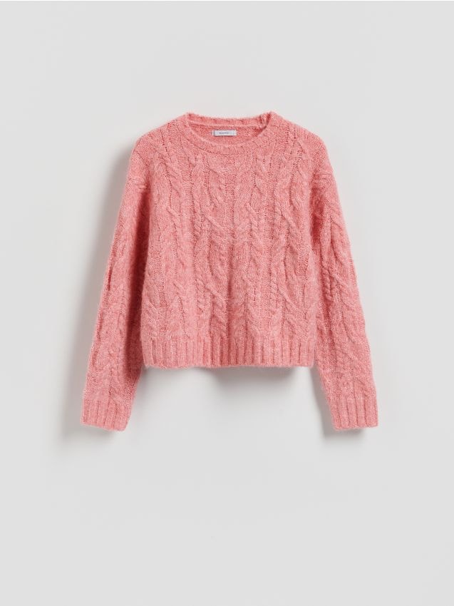 Reserved - Sweter z warkoczowym splotem - różowy