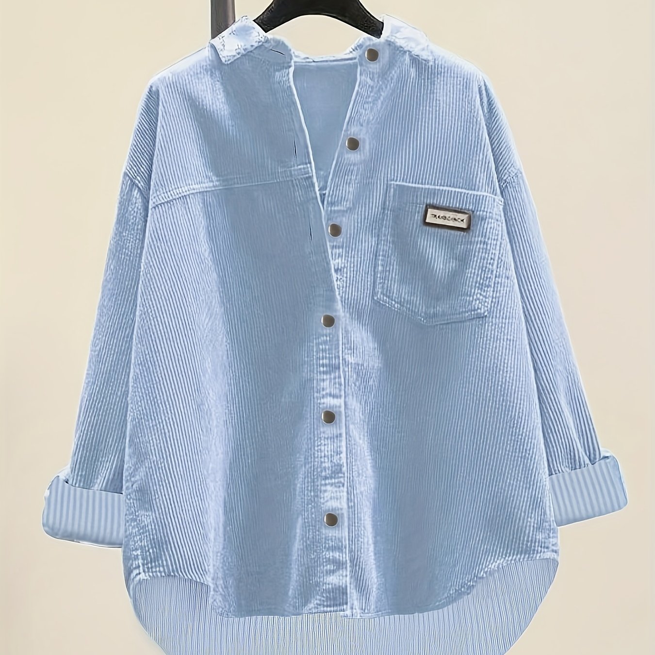 TEMU Elegancka Kurtka-Koszula z Długim Rękawem i Guzikami - Jednokolorowa Bluzka z Guzikami, Pranie w Praniu Maszynowym, Profesjonalny Strój na Cały