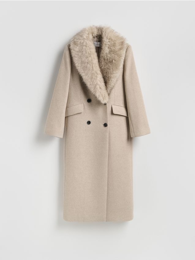 Reserved - Płaszcz z dodatkiem wełny - beżowy