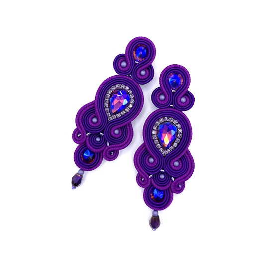 Kolczyki sutasz fioletowe Keira wieczorowe eleganckie z kryształkami