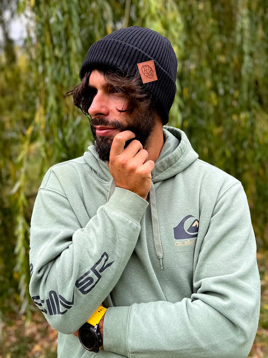 Męska bawełniana czapka beanie logo ekoskórka Czarna