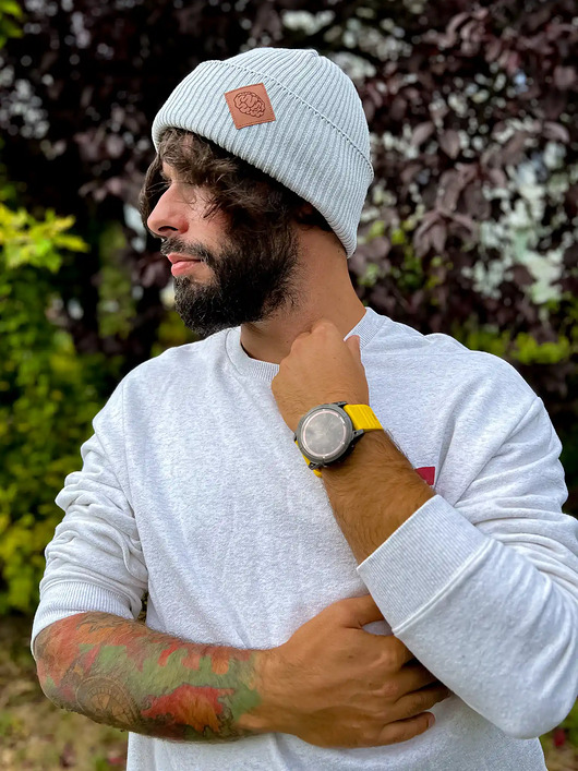 Męska bawełniana czapka beanie logo ekoskórka Jasny szary