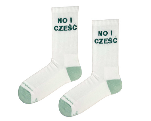 No i ch*j, No i cześć - białe skarpetki z bezczelnym napisem