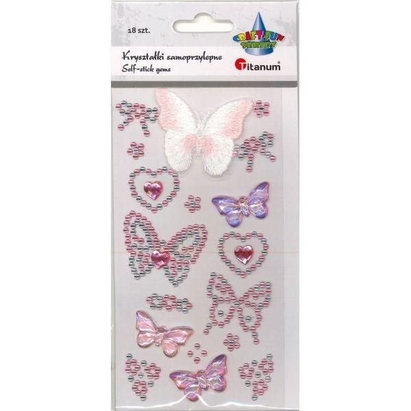 Kryształki samoprzylepne motyle różowe 18 szt