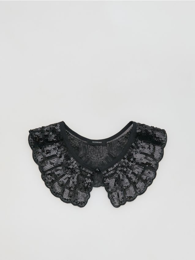 Reserved - Zapinany kołnierz z cekinami - czarny