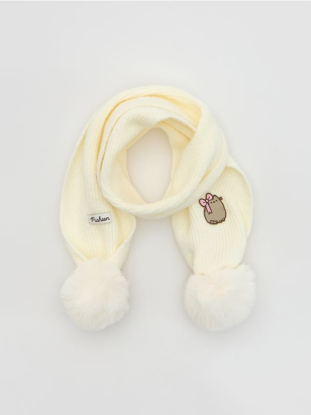 Reserved - Dzianinowy szalik Pusheen - złamana biel