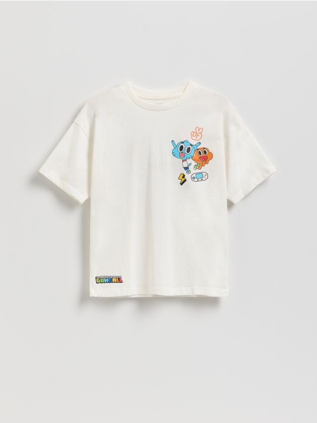 Reserved - T-shirt Niesamowity Świat Gumballa - złamana biel