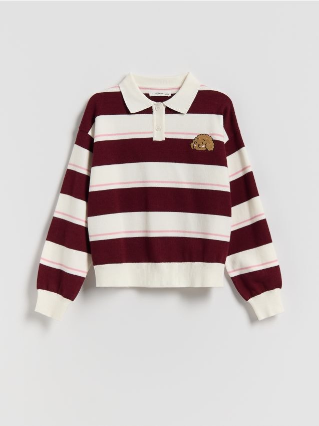 Reserved - Sweter polo w paski - wielobarwny