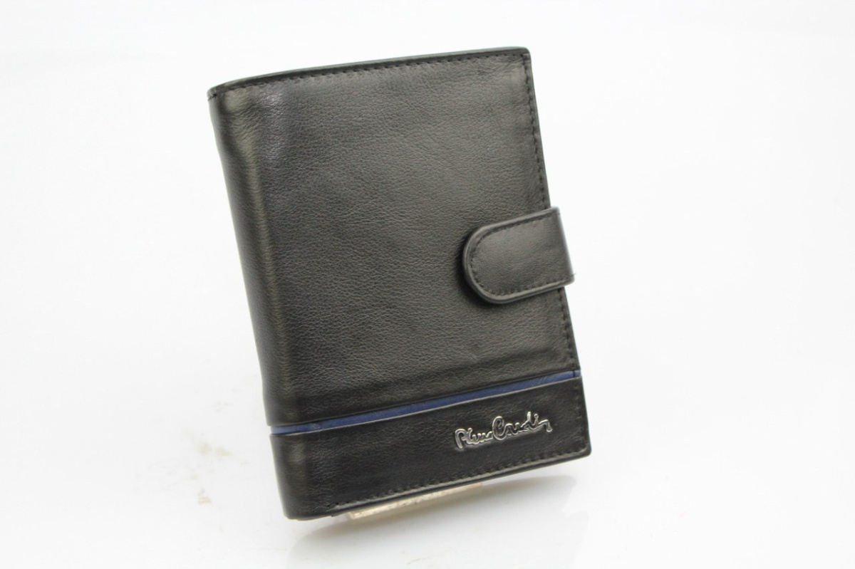 Portfel Męski PIERRE CARDIN Skóra Licowa RFID Duży Pionowy Z Zapięciem MATOWY Z OZDOBNYM ELEMENTEM 331A 13 x 10 x 3 [cm]