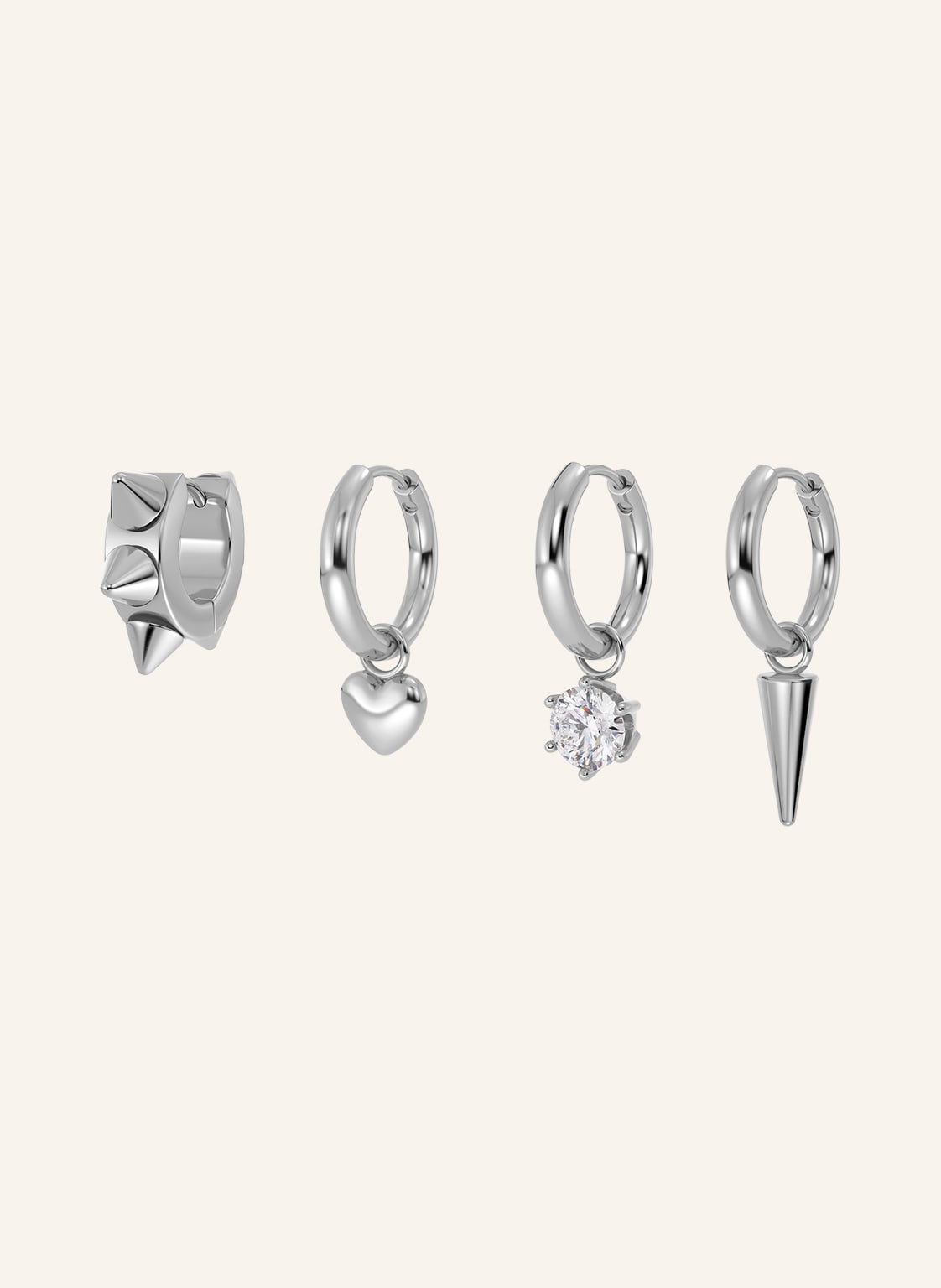 Edblad Zestaw 4 Kolczyków Typu Creole Peak One Heart silber