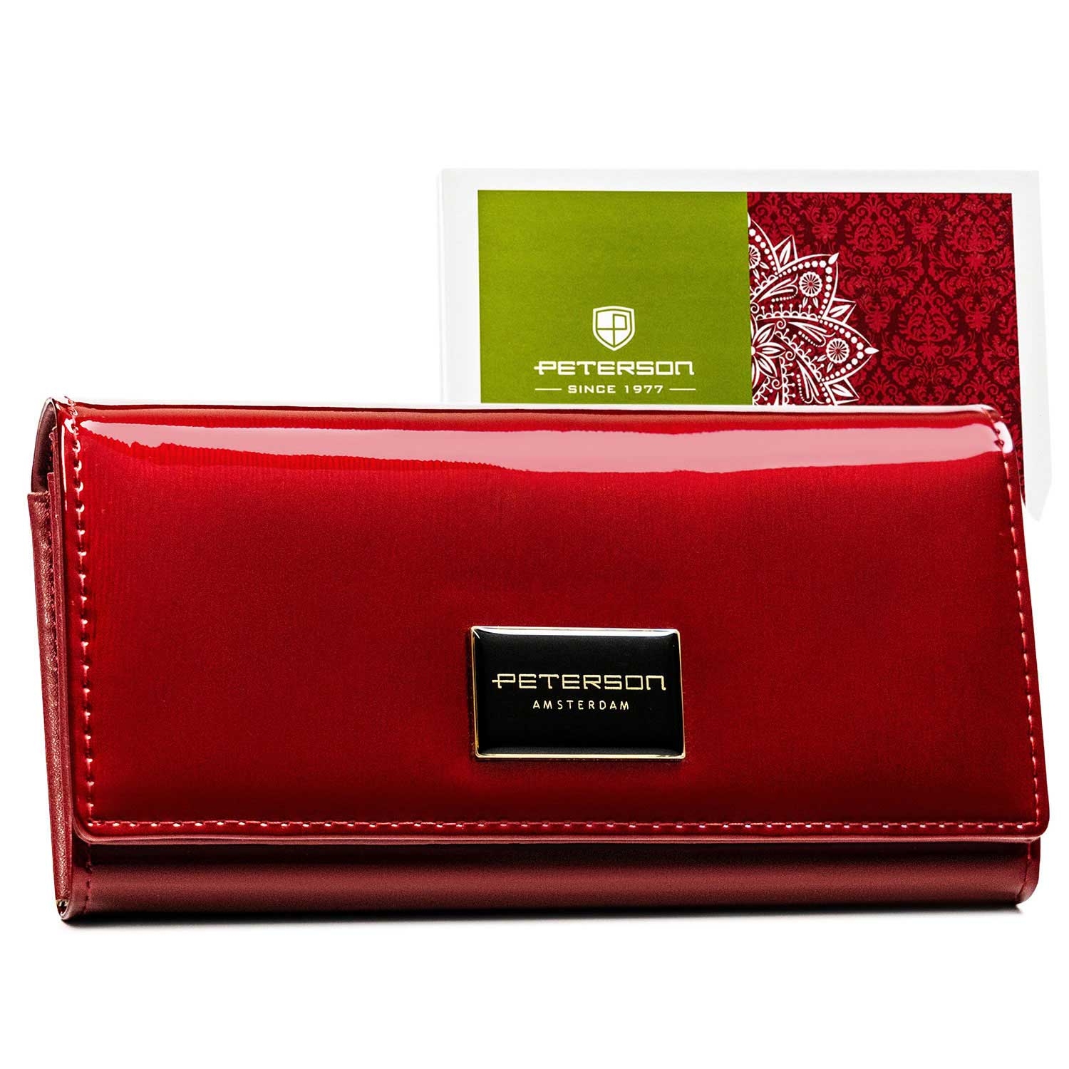 Portfel damski skórzany Peterson, 9,5 x 18,5 x 4 cm, RFID, z logo