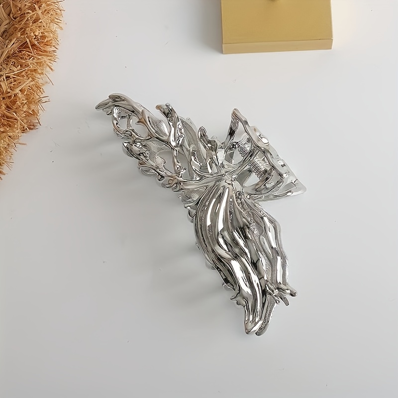 TEMU Prosty i Elegancki Klips do Włosów z Srebrnymi Skrzydełkami, Średni Rozmiar – Akcesorium do Stylizacji Włosów dla Kobiet, Wysokiej Jakości