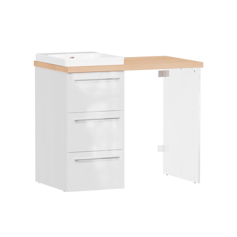 Szafka do zabudowy pralki Remix 109 cm z umywalką 57 cm, 3 szuflady 45 cm, biała Sensea