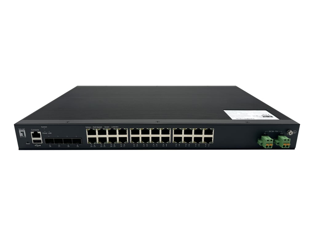 LevelOne IXP-2871 łącza sieciowe Zarządzany L2+ Gigabit Ethernet (10/100/1000) Obsługa PoE Czarny