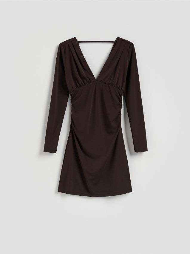 Reserved - Sukienka z marszczeniami - ciemnobrązowy