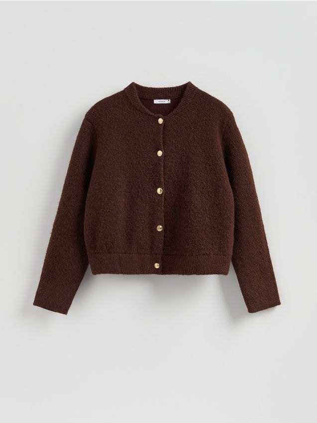 Reserved - Kardigan z dekoracyjnymi guzikami - brązowy