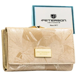 Portfel Damski Skórzany Peterson Klamra I Klapka Skóra Naturalna RFID PTN PS-108 BEŻOWY 14 x 9 x 3 [cm]