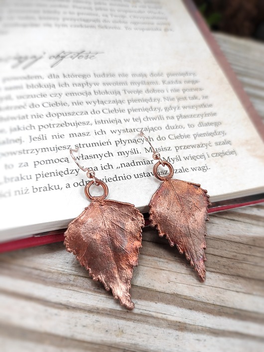 Listki brzozy VII kolczyki miedziane