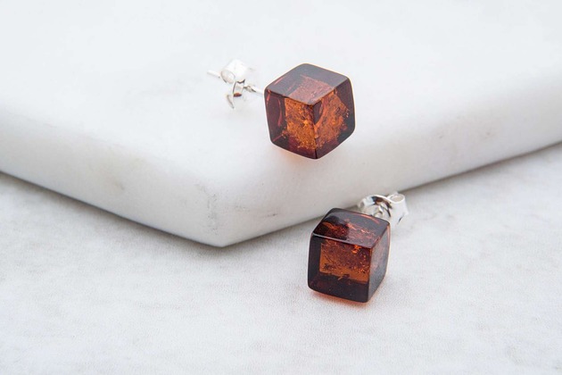 Kolczyki Kostki z Bursztynu Bałtyckiego, Sztyfty Srebrne