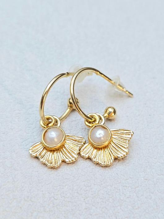 Kolczyki pozłacane Perłowe Listki Miłorzębu 3w1