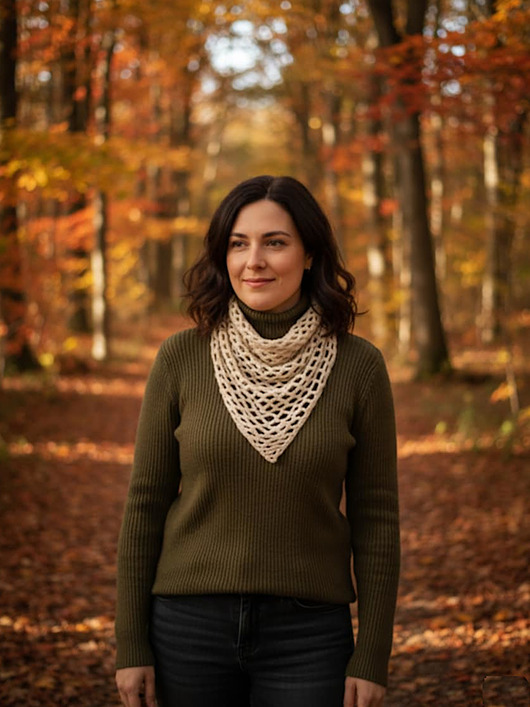 Beżowa chusta apaszka ażurowa szydełkowa rękodzieło na prezent