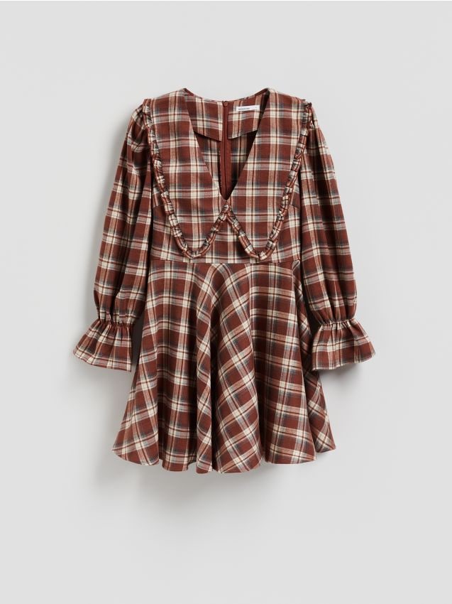 Reserved - Sukienka w kratkę z kołnierzem - burgundowy