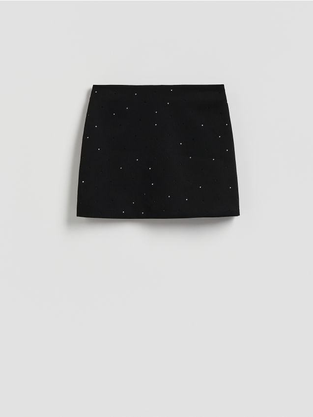 Reserved - Spódnica mini ze strassem - czarny
