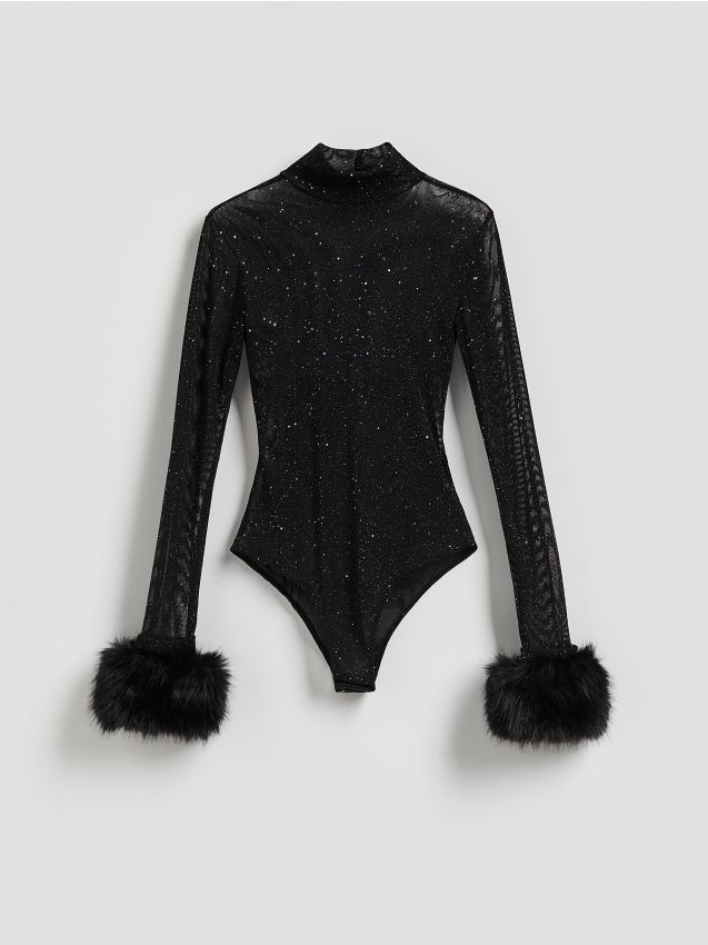 Reserved - Body z metaliczną nicią - czarny