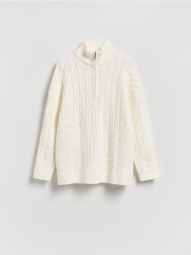 Reserved - Sweter z zapięciem na zamek - kremowy