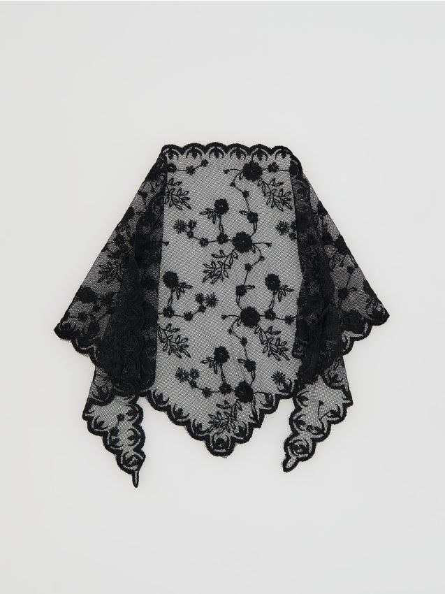 Reserved - Koronkowy szal - czarny