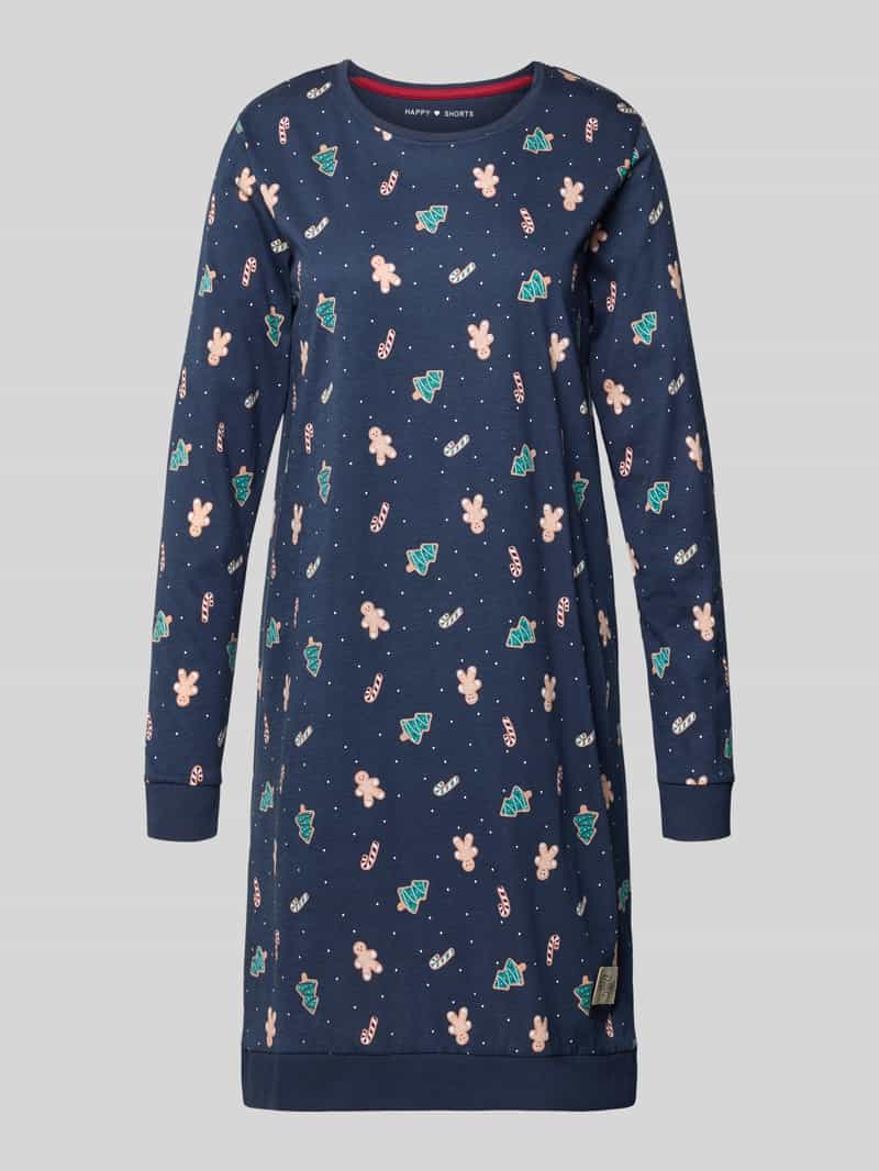 Koszula nocna o kroju relaxed fit z nadrukiem z motywem na całej powierzchni model ‘XMAS’