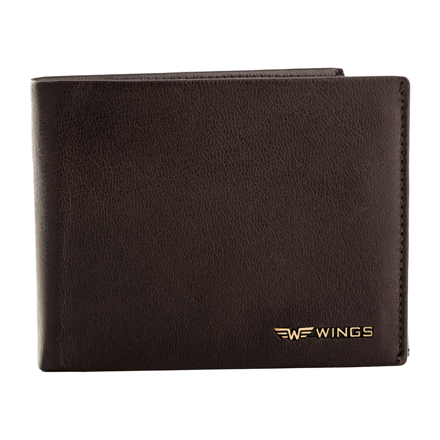 Portfel męski ze skóry koziej Wings, 11 x 13 x 2 cm, RFID, z kieszenią na monety, brązowy